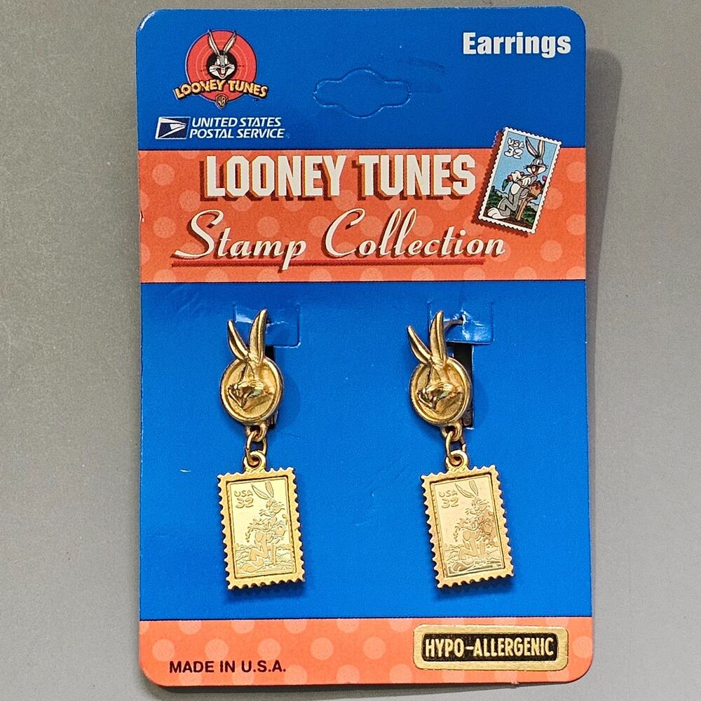Looney Tunes Bugs Bunny Earrings USPS Stamp Collection Hypo-Allergenic 1997 NOS